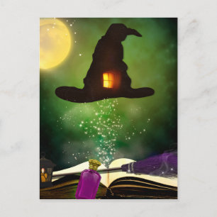 Zauberhut & Magisches Zauberbuch Whimsical Hallowe Postkarte