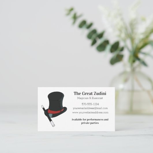 Zauberhut und Zauberstab Illusionisten Visitenkarte (Stehend Vorderseite)