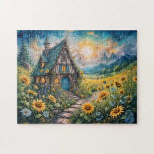 Zauberhütte mit Sonnenblumenfeld Puzzle