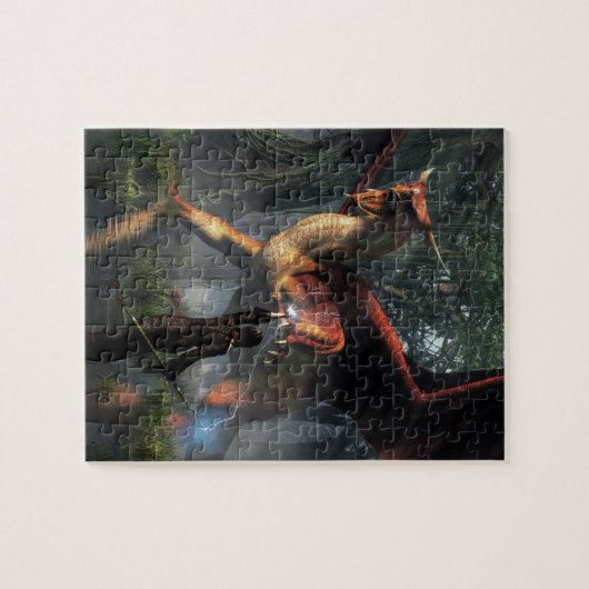 Zauberin kämpft gegen einen Drachen Puzzle (Horizontal)