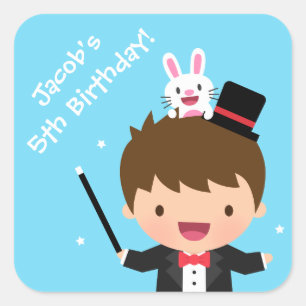 Zauberjunge Kinder Magie Geburtstagsfeier Quadratischer Aufkleber