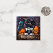 Zauberkatze, Rabe und Halloween Kürbis Mitteilungskarte (Vorderseite/Rückseite Beispiel)