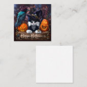 Zauberkatze, Rabe und Halloween Kürbis Mitteilungskarte (Vorne/Hinten)