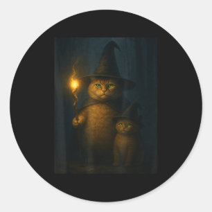 Zauberkatze Weird Funny Halloween-Katzen-Meme  Runder Aufkleber