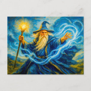 Zauberkundiger mit Licht in Fantasy-Ölgemälde Feiertagspostkarte
