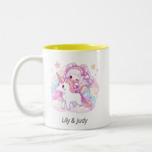 Zaubermädchen reiten Einhorn   Japanischer Anime Zweifarbige Tasse