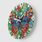 Zaubernde Blüte" - Blumenschmetterling Große Wanduhr (Winkel)