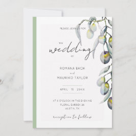 Zauberolive Branch Watercolor Handgemalt Einladung