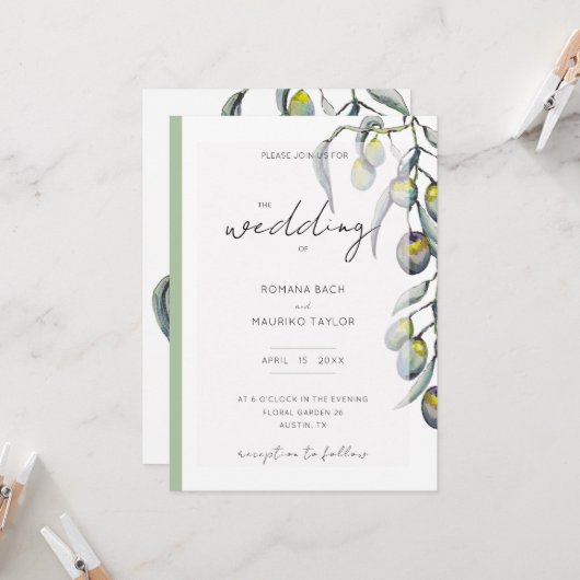 Zauberolive Branch Watercolor Handgemalt Einladung (Vorderseite/Rückseite Beispiel)