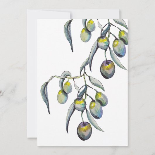Zauberolive Branch Watercolor Handgemalt Einladung (Rückseite)