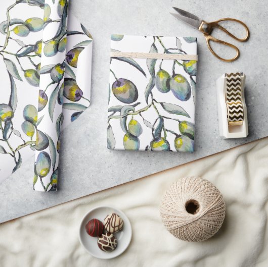 Zauberolive Branch Watercolor Handgemalt Geschenkpapier (Kunsthandwerk)