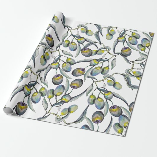 Zauberolive Branch Watercolor Handgemalt Geschenkpapier (Ungerollt)