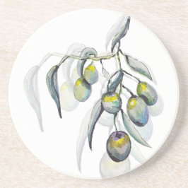 Zauberolive Branch Watercolor Handgemalt Getränkeuntersetzer