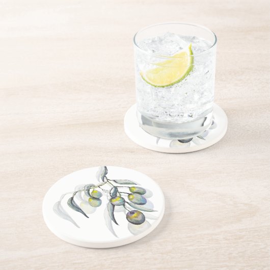 Zauberolive Branch Watercolor Handgemalt Getränkeuntersetzer (Seite)