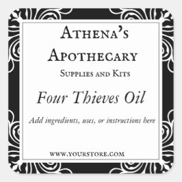 Zauberöllabel in Schwarz und Weiß Geblüht Quadratischer Aufkleber