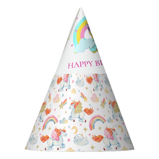 Zauberrosa Einhorn Regenbogen Partyhütchen (Links)