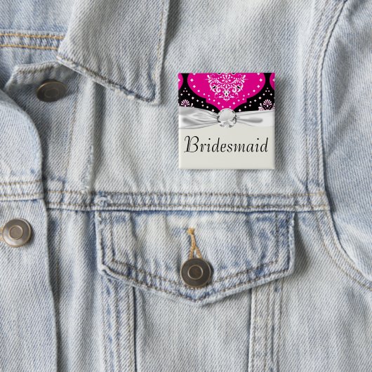 Zauberrosa Schwarz-weißer Henna-Damast Button (Beispiel)