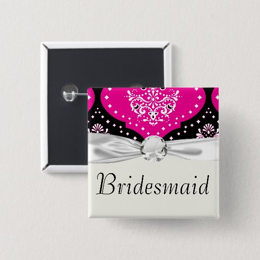 Zauberrosa Schwarz-weißer Henna-Damast Button (Vorne & Hinten)