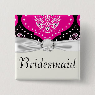 Zauberrosa Schwarz-weißer Henna-Damast Button