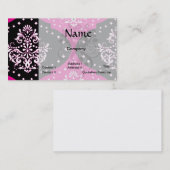 Zauberrosa Schwarz-weißer Henna-Damast Visitenkarte (Vorne/Hinten)
