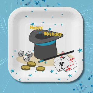 Zaubershow Happy Birthday Kinderparty Quadratisch Pappteller