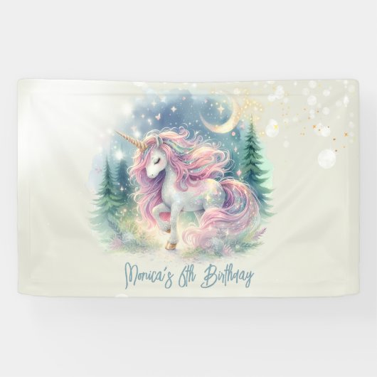 Zaubersprudelnder, whimsicaler Einhorn-Kindergebur Banner (Horizontal)
