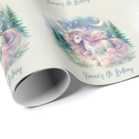 Zaubersprudelnder, whimsicaler Einhorn-Kindergebur Geschenkpapier (Rolleneckpunkt)