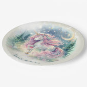 Zaubersprudelnder, whimsicaler Einhorn-Kindergebur Pappteller (Schrägansicht)