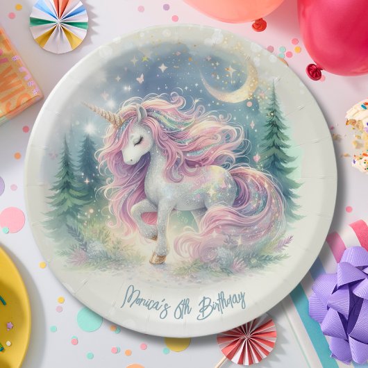 Zaubersprudelnder, whimsicaler Einhorn-Kindergebur Pappteller