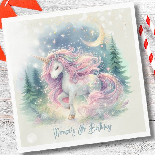 Zaubersprudelnder, whimsicaler Einhorn-Kindergebur Serviette