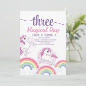 Zaubertag Einhorn 3. Geburtstag Party Einladung (Stehend Vorderseite)