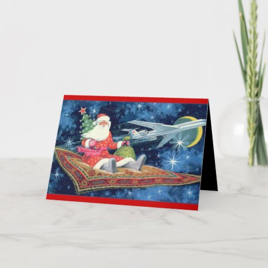 Zauberteppichsanta Feiertagskarte (Vorderseite)