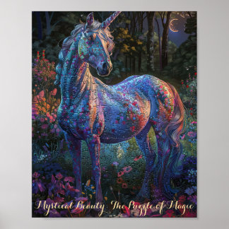 Zaubertes Unicorn-Puzzle mit Blumen - Mystische Fa Poster