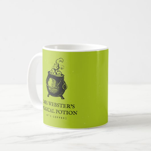 Zaubertrank lustiges Halloween-Grün Kaffeetasse (Vorderseite Links)