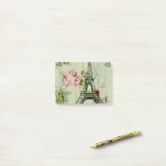 Zauberturm mit rosa Blumenparis Post-it Klebezettel (Auf Schreibtisch)