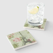 Zauberturm mit rosa Blumenparis Steinuntersetzer (Seitenansicht)