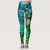 Zauberturquoise Garden Sukkulturen Blumenmuster Leggings (Vorderseite)