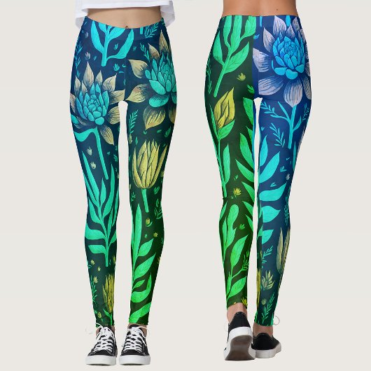 Zauberturquoise Garden Sukkulturen Blumenmuster Leggings