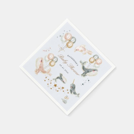 Zauberwal Ballons Sterne Babydusche Serviette (Ecke)