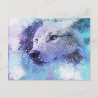 Zauberweiße Wolf Spirit Animal Painting Postkarte