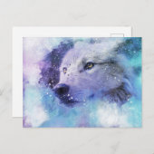 Zauberweiße Wolf Spirit Animal Painting Postkarte (Vorne/Hinten)