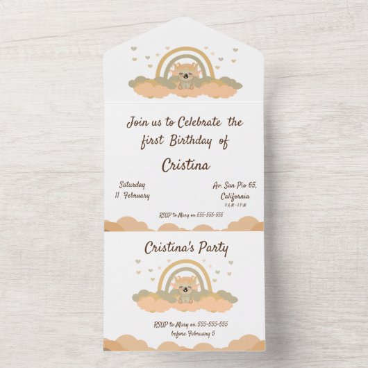 Zauberwolke Regenbogen-Koala-Bär All In One Einladung (Innen Boden)