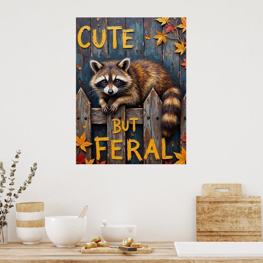 Zaun-Bandit: Raccoon-Herbstbesuch Poster (Küche)