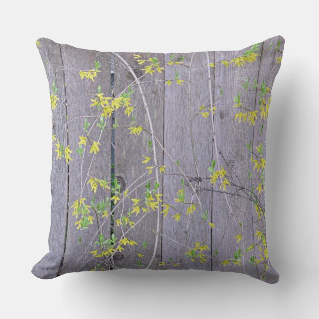 Zaun mit Forsythia Kissen (Vorderseite)