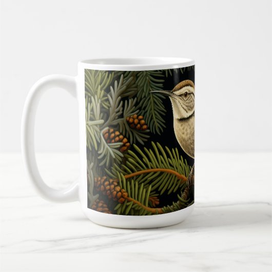 Zaunkönig auf Tannenzweigen Kaffeetasse (Links)