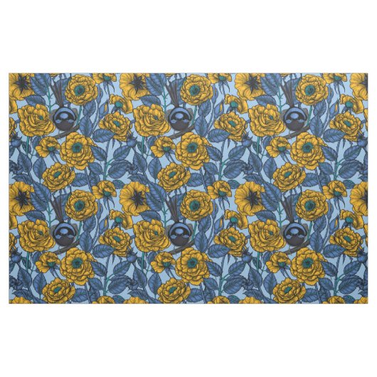 Zaunkönig in den Rosen Stoff (Fat Quarter (45,7 x 55,9 cm))