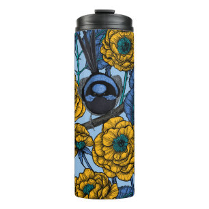 Zaunkönig in den Rosen Thermosbecher