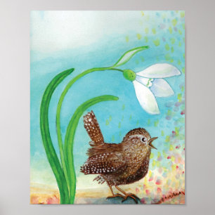 Zaunkönig singt bei Morgengrauen im Frühling  Kind Poster