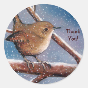 ZAUNKÖNIG, VOGEL, WINTER: DANKE AUFKLEBER: KUNST RUNDER AUFKLEBER