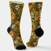 Zaunkönige und Erdbeeren auf Senf Socken (Gewinkelt)